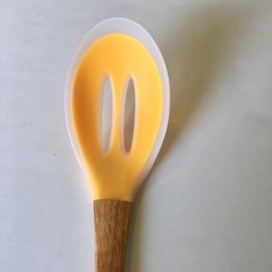 Beechwood & Silicone Slotted Spoon Peach Kitchen